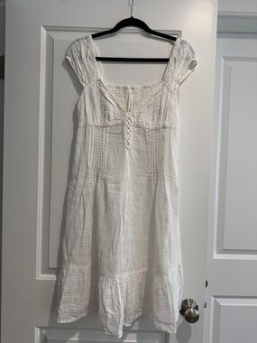 Anthropologie Women's White Cotton Broderie Textured Midi Dress